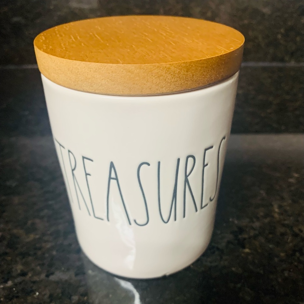RAE DUNN-Wooden Lid “Treasures” Cellar